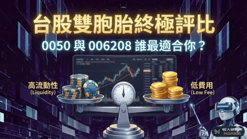 0050 vs 006208 比較分析圖：針對手續費、流動性與隱形獲利的 7 大關鍵指標評比，幫助小資族與大戶做出最佳選擇。