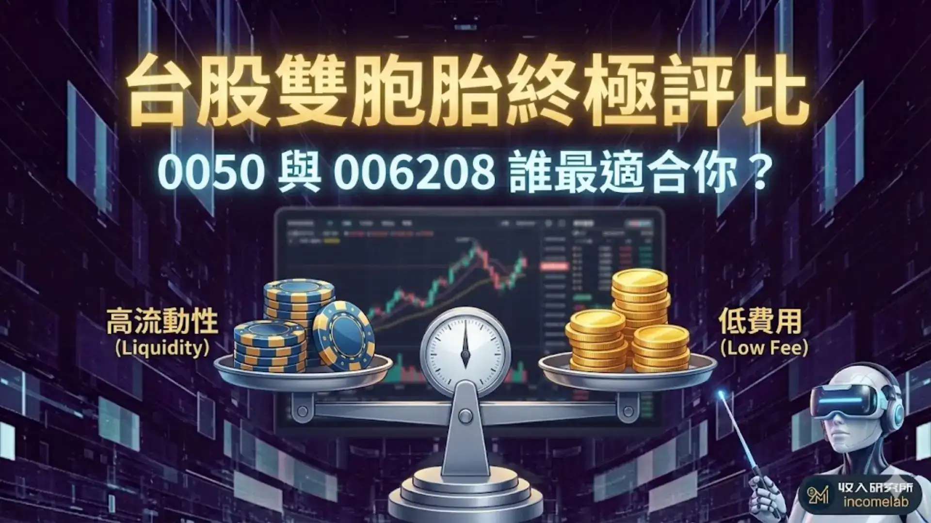 0050 vs 006208 比較分析圖：針對手續費、流動性與隱形獲利的 7 大關鍵指標評比，幫助小資族與大戶做出最佳選擇。